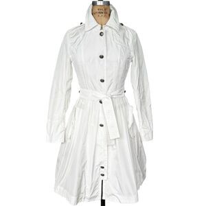 Ermanno Scervino Street White Ruffle-Trim Luxury Trench Coat Size 8